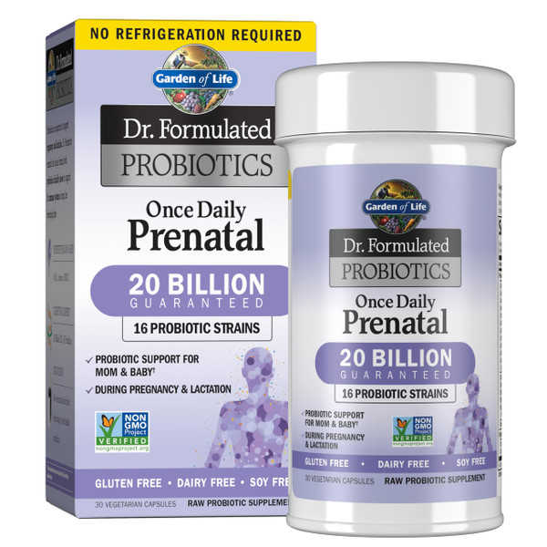 Garden of Life Dr. Formulated Probiotics Once Daily Prenatal - 20 Billion CFU - Dietary Supplement for Mom & Baby - Shelf Stable - 30 Vegetarian Capsules