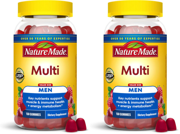 Nature Made Multi for Him, Mens Multivitamins Gummies, Energy Metabolism Support, Multivitamin for Men, 150 Gummy Vitamins and Minerals, 75 Day Supply, (Pack of 2)