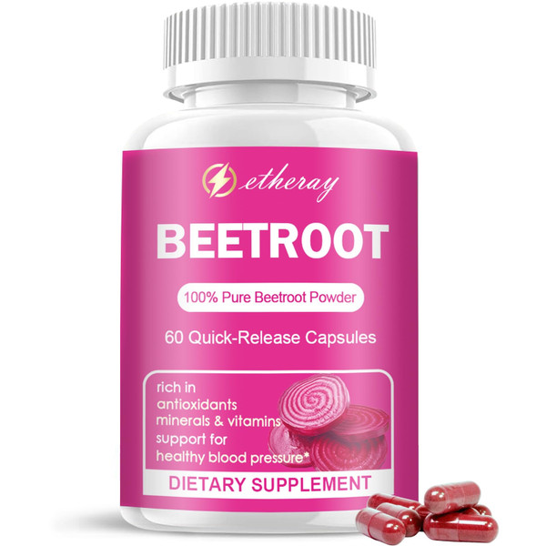 Beet Root Capsules - 1300mg Organic Pure Beetroot Beets Powder 60 Capsules-30 Days Supply | Natural & Vegan Supplement