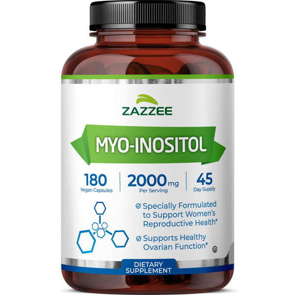 Zazzee Myo-Inositol Capsules, 2000 mg per Serving, 180 Vegan Capsules, Ideal Dosage for 40:1 Ratio, Certified Kosher, Hormone Balance & Healthy Ovarian Function Support, Non-GMO, Made in the USA