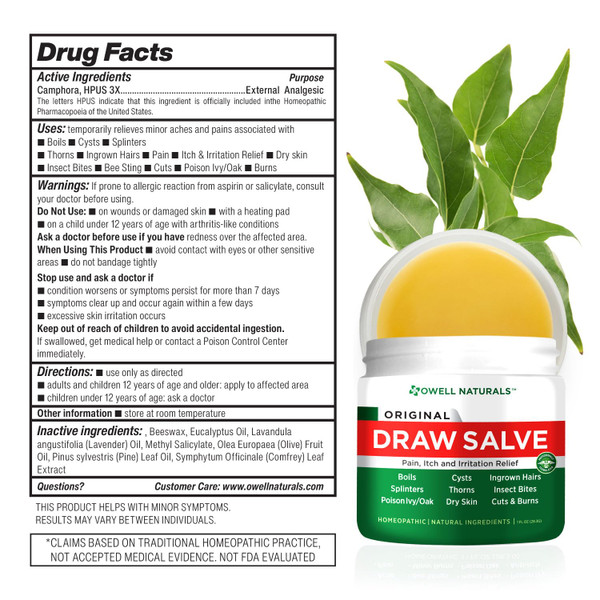 Owell Naturals Drawing Salve Ointment Fast Acting Formula for Skin, Splinters, Ingrown Hairs, Boils & Cyst, Bug Bites, bee Sting, Mosquito bite Itch, Poison Ivy (3 Pack)