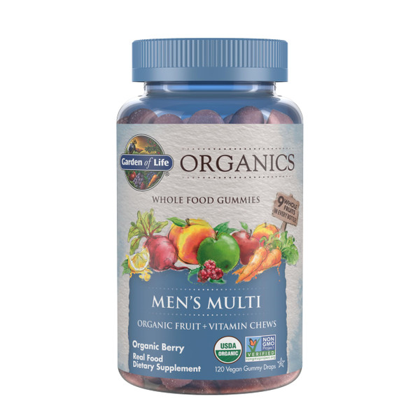 Garden of Life Organics Men's Gummies Vitamins Berry Flavor – Multivitamin for Men with Methyl B12, C & D3, USDA Organic, Non-GMO, Vegan, 120 Gummies