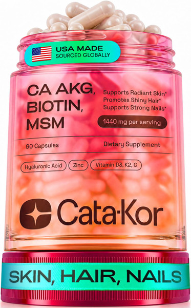 Cata-Kor Hair Skin and Nails Vitamins for Women – Biotin Collagen Hair Supplement | Hyaluronic Acid | Calcium AKG | MSM | Vitamin D3 K2 & C – Hair Growth Vitamins – 30 Day Supply (1 Pack)