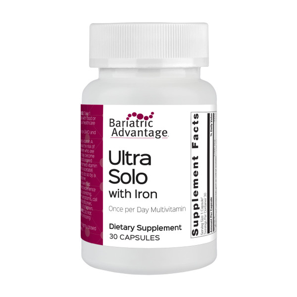 Bariatric Advantage Ultra Solo with Iron - Once-Per-Day Daily Multivitamin - for Bariatric Patients - with Thiamin, Vitamin A & More - Gluten Free - 30 Capsules