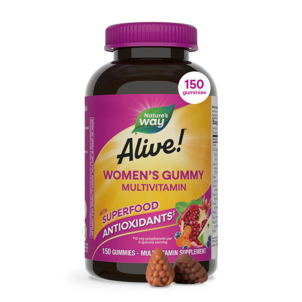 Nature's Way Alive! Women's Multivitamin Gummy, Daily Chewable Multivitamins for Women, Vitamins A, C, D3, E, B-Vitamins, Supports Immune, Heart, & Muscle Function*, Mixed Berry Flavored, 150 Gummies