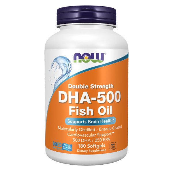 NOW Foods Supplements, DHA-500 with 250 EPA, Molecularly Distilled, Supports Brain Health*, 180 Softgels