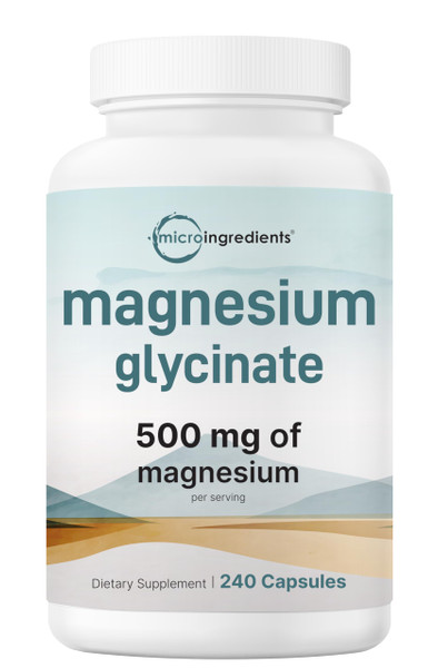 Micro Ingredients Magnesium Glycinate 500mg Per Serving, 240 Capsules | Potent Elemental Form, Chelated, High Absorption | Healthy Muscle, Bones, & Mood Support Supplement | Non-GMO