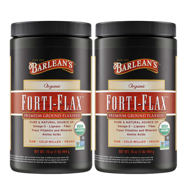 Barlean's Forti-Flax Organic Flaxseed 2 Pack, Ground Whole Raw Seeds, Omega 3 Seed Fiber Supplement with Lignans, Vegan, 16 oz