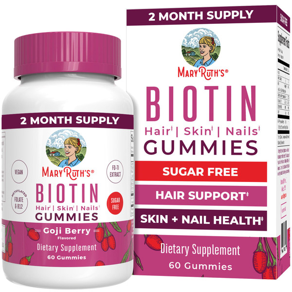MARYRUTH'S Organics Biotin Gummies | Sugar Free | Vegan | Non-GMO | 2,500 mcg Biotin Supplement | Hair Skin and Nails Vitamins | Hair Growth Vitamins | Hair Growth Supplement | 60 Count