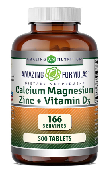 Amazing Formulas Calcium Magnesium Zinc + Vitamin D3 Supplement | 500 Tablets | Non-GMO | Gluten-Free | Made in USA
