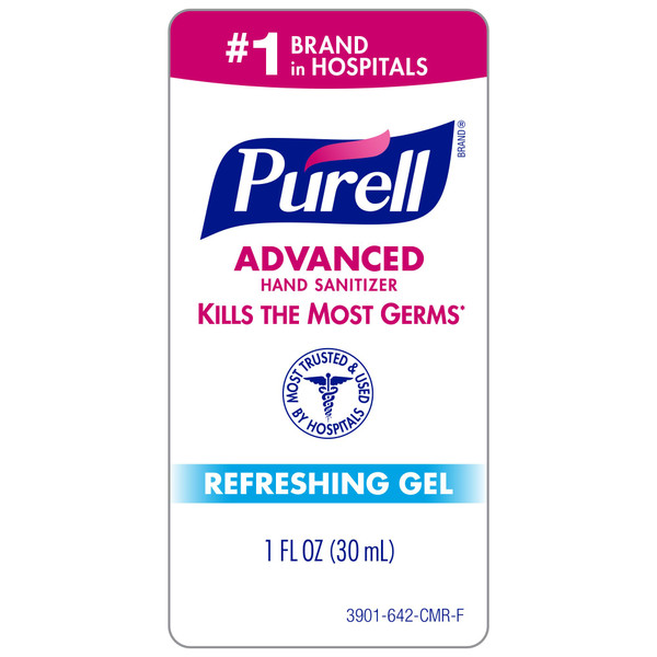 Purell Advanced Hand Sanitizer Refreshing Gel, Clean Scent, 1 Fl Oz Travel Size Flip-Cap Bottle with Display Bowl (Pack of 36), 3901-36-BWL