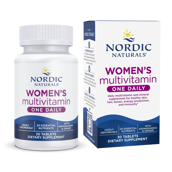 Nordic Naturals Women’s Multivitamin One Daily - Skin, Hair, Energy, & Bone Support - Immunity Supplement - 20 Essential Nutrients - 30 Tablets - 30 Servings