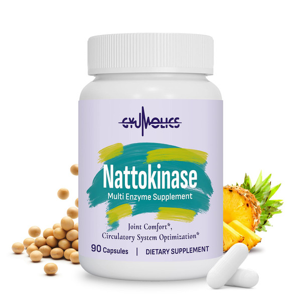Gyumolics Nattokinase Supplement 10000FU with Organic Nattokinase, Serrapeptase, Bromelain, Curcumin, Vitamin E & Ginseng, Movement Comfort, 90 Capsules