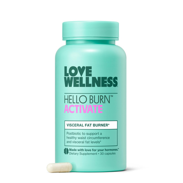 Love Wellness Hello Burn Activate | Support Visceral Fat Burn with BPL1® HT Postbiotic | Supports Healthy Waist Circumference, Longevity and Metabolic Wellness | 30 Count