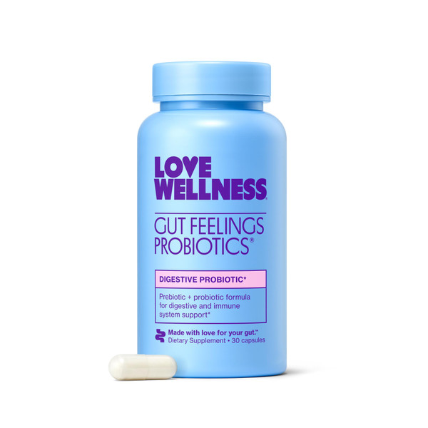 Love Wellness Gut Feelings Probiotic | Gut Health for Women, Digestion Relief & Immune Support Supplement | Womens Probiotic for Gas Relief | 3 Billion CFU | Safe Prebiotic and Postbiotic | 30 Count