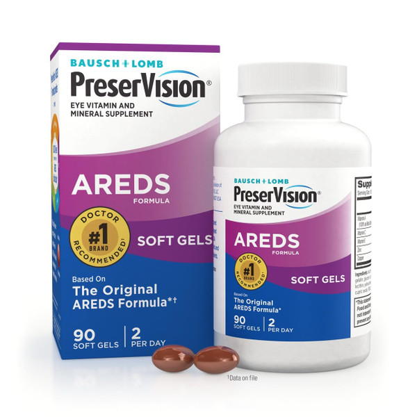 PreserVision AREDS Eye Vitamins, #1 Eye Doctor Recommended Brand, Multivitamin with Copper, Vitamin A, C & E, Zinc Supplements, 90 Softgels