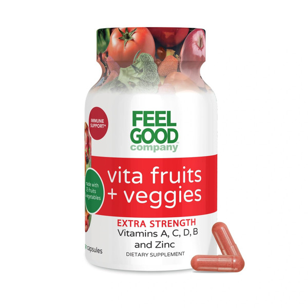 FeelGood Superfoods 1000mg Immune Support Capsules Made with 25 Organic Fruits and Vegetables, Strong Immunity Boosters with Vitamins A, C, D3, and Zinc, 60 Count
