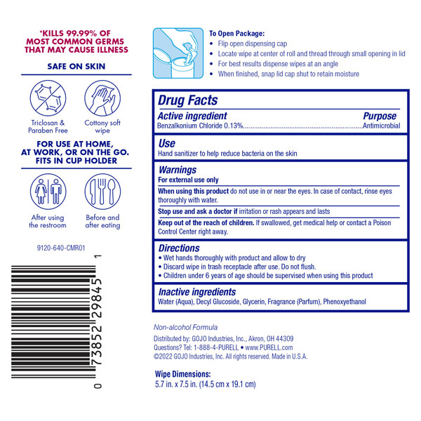 Purell Hand Sanitizing Wipes,Clean Refreshing Scent,Hand Wipes Canister - 9120-06-CMR,40 Count (Pack of 12)