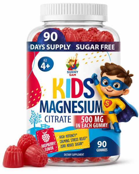 Sugar-Free Magnesium Gummies for Kids & Teens – 500mg Magnesium Citrate – Chewable Supplement for Calm, Mood & Nighttime Wind-Down – 90-Day Supply
