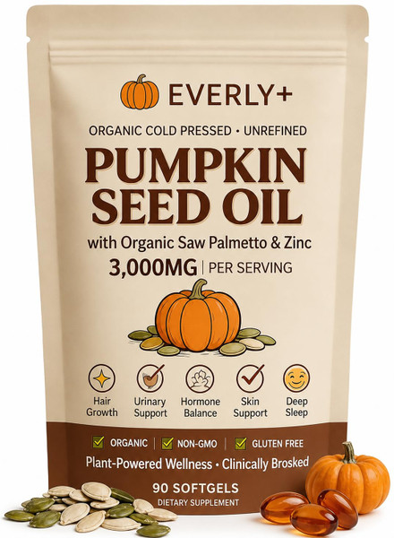 Everly Pumpkin Seed Oil with Saw Palmetto Softgels, Cold-Pressed, 90 Count