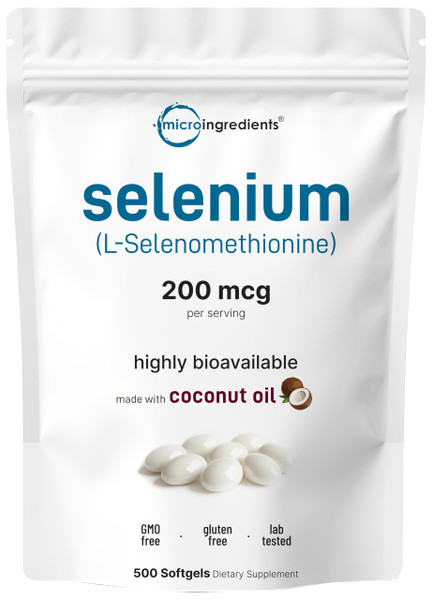 Selenium Supplements for Women & Men 200mcg Per Serving, 500 Softgels | Made with Coconut Oil | Essential Trace Mineral as L-Selenomethionine | 16+ Month Supply | Non-GMO, Gluten Free