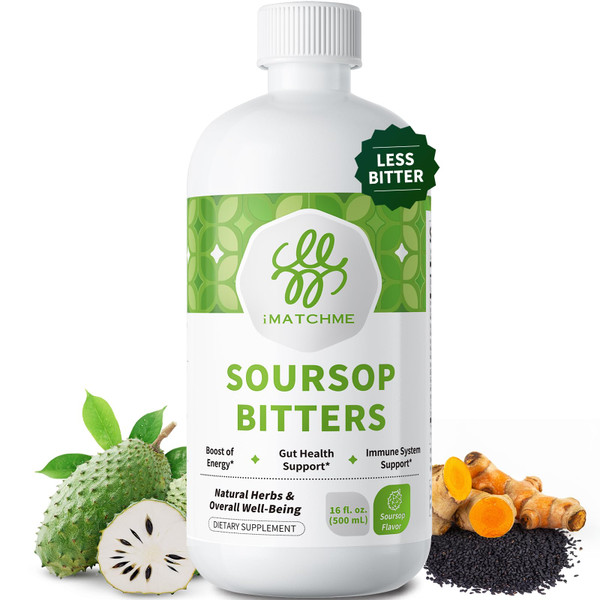 Soursop Bitters Liquid for Digestive Health,Gut Detox&Cleanse,Antioxidant,Immune Support,Skin Health-Pure 15 Herb Guanabana Tea with Black Seed,Moringa & Turmeric,98% High Absorption,Non-GMO 16 fl oz