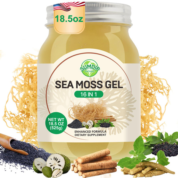 Sea Moss Gel - 18.5 oz Irish Seamoss Gel with Black Seed Oil and Ashwagandha, 16 in 1 Vegan Superfood Rich in Vitamins & Minerals, Raw Wildcrafted Seamoss for Immune & Digestion Support, Original