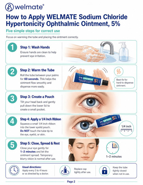 WELMATE Eye Ointment (3 Tubes) - Sodium Chloride Hypertonicity Ophthalmic Ointment 5% - Corneal Edema Relief - Sterile, Non-Greasy - Lanolin & Mineral Oil - 1/8 oz (3.5g) per Tube