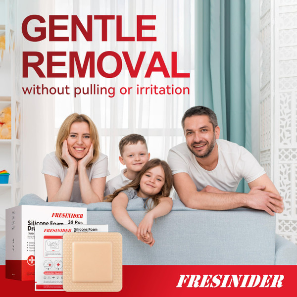 FRESINIDER Silicone Foam Dressing 4" x 4", 30 Pack – Soft Silicone Wound Dressing Pads for Bed Sores & Pressure Ulcers, Post-Surgery Care, Absorbent, Breathable & Gentle on Skin