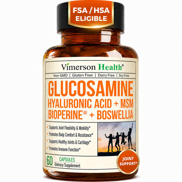 Joint Support Supplement with Glucosamine Sulfate, Hyaluronic Acid, Boswellia & MSM – Supports Joint Health, Mobility & Bone Strength – for Daily Use – FSA Eligible 60 Capsules