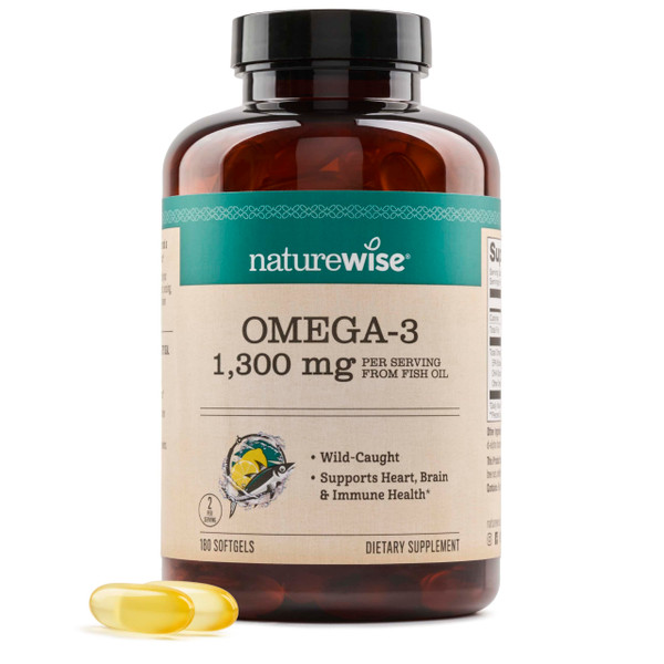 NatureWise Ultra Omega 3 Fish Oil 2200 mg – 1300 mg Omega-3 - Triglyceride Form - Lemon Flavor - Wild-Caught Fish Oil + EPA & DHA - Burpless, Non-GMO - 180 Softgels[3-Month Supply]