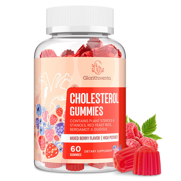 Cholesterol Supplement with Plant Sterols & Stanols, Guggul, Bergamot Orange Extract, Red Yeast Rice, Plant Sterols Complex Gummies, Mixed Berry Flavor, 60 Counts
