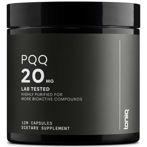 Toniiq 99%+ 20mg Supplement - Ultra High Purity PQQ 20mg Concentrated Formula - PQQ 20 mg 120 Capsules - Pyrroloquinoline Quinone Supplement - 1 Capsule Serving - Vegetarian Capsules
