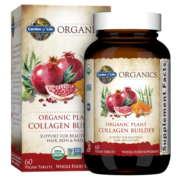 Garden of Life Organics Plant Collagen Builder with Biotin & Silica – Plant-Based Collagen Building Supplement for Hair, Skin, Nails & Joint Support, USDA Organic, Non-GMO, Vegan, 60 Tablets