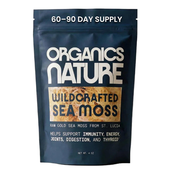 Organics Nature Raw Wildcrafted Sea Moss | Organic Wildcrafted & Non-GMO Certified | Dr Sebi Approved | Make 5 Jars of Sea Moss Gel | Immune Support, Energy &e Essential Minerals & Vitamins 4 oz