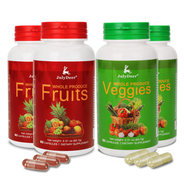 Fruit and Veggies Supplement Ingredients Natural – 4 Bottles 360 Total Vegetarian Capsules | Balance of Natural 16+18 Whole Fruits & Veggies Blend | Fresh Superfood Formula with Vitamins and Minerals
