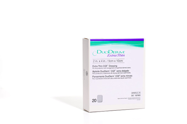 ConvaTec DuoDERM Extra Thin Control Gel Formula 2"x4" Hydrocolloid Sterile Adhesive Dressing for Superficial Wounds, Low Friction, Flexibile, Latex-Free, Waterproof, Rectangle, Beige, 20ct Box