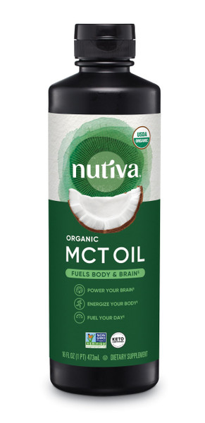 Nutiva Organic MCT Oil, Kosher, Keto Friendly, USDA Certified Organic, Non-GMO, 16 Fluid Ounce (Pack of 1)