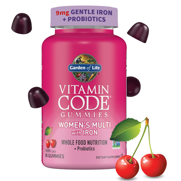 Garden of Life Vitamin Code Women's Multivitamin Gummies with Iron and Probiotics for Immune Health, Digestive Support, and Energy Support, Non-GMO, Cherry Flavor, 90 Gummies