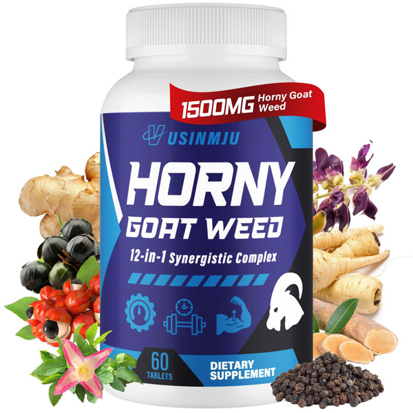 Hornygoatweed for Men, 12 in 1 Horny Goat Weed with Horny Goat Weed, Maca Root, Ginseng, Tongkat Ali, Ginger for Stamina & Energy, Max Strength - 60 Tablets