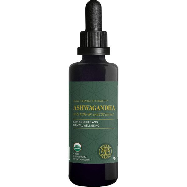 Global Healing Center - Organic Ashwagandha Supplements Drops - KSM-66 Ashwagandha Extra Strength for Men & Women, Helps Promote Relief from Stress, Mood Support, Organic (2 Fl Oz)