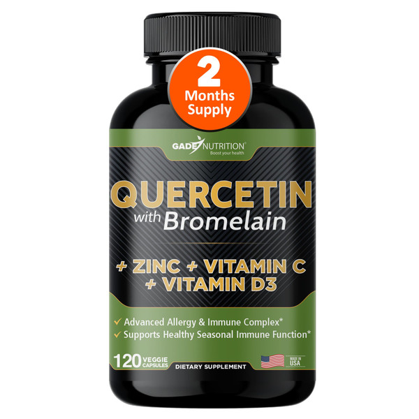 Gade Nutrition Quercetin with Bromelain Vitamin C and Zinc Vitamin D | Immune Support Supplement in Capsules | Non-GMO, Gluten-Free, Vegan | Made in USA | 2 Month Supply