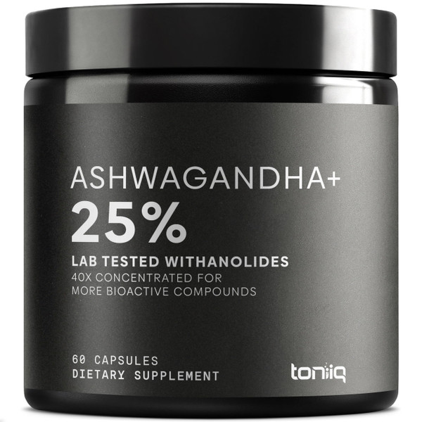 Toniiq Ashwagandha - Ultra High Potency 40:1 Extract with 25% Withanolides - Wild Harvested in India - Highly Concentrated & Third-Party Lab Tested - 60 Capsules