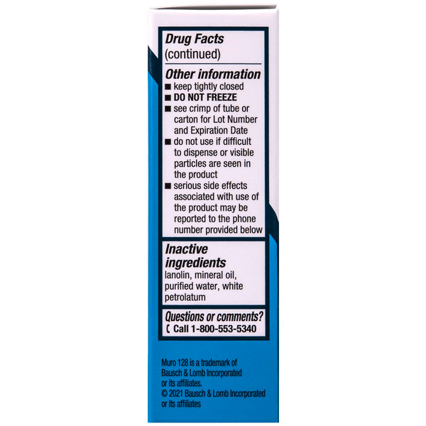 Muro 128 5% Sodium Chloride Hypertonicity Ophthalmic Ointment, from Bausch + Lomb, 2 x 0.125 Oz (7 g Total)