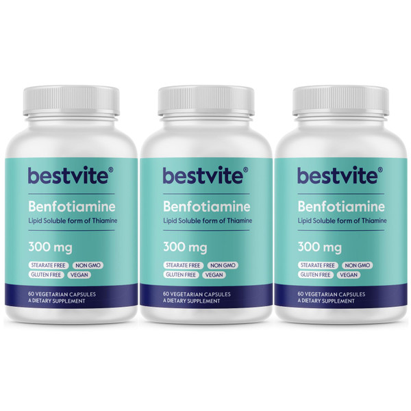 BESTVITE Benfotiamine 300mg (180 Vegetarian Capsules) (60x3) No Stearates - No Silicon Dioxide - Vegan - Non GMO - Gluten Free