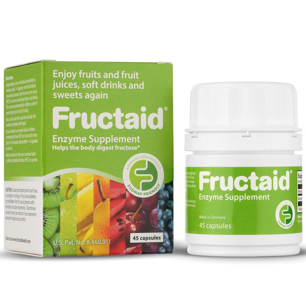 Fructaid Enzyme Supplement - 45 Capsules, so that You can Enjoy Fruits, Fruit Juices, Soft Drinks, and Sweets Again, Dietary Supplement, Gluten-Free, Lactose-Free