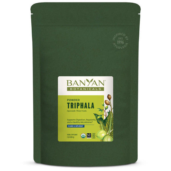 Banyan Botanicals Organic Triphala Powder – Daily Digestive Support & Gentle Colon Cleanse – Pure Amla, Haritaki & Bibhitaki for Gut Microbiome Health & Regularity – 1 lb – USDA Organic