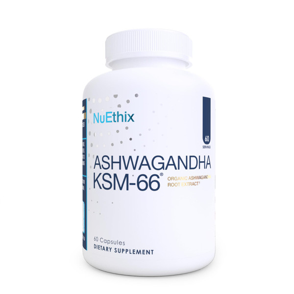 NuEthix Formulations Ashwagandha KSM 66, 500mg of KSM-66 Root Extract, Mood, Stress, & Cognitive Support, BioPerine Black Pepper Extract, Gluten Free, Vegetarian, Non-GMO, & Dairy Free, 60 Servings