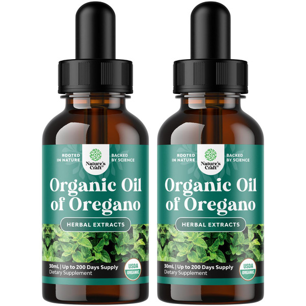 Organic Oregano Oil Drops - Concentrated Liquid Oregano with Carvacrol 60% for Digestion & Immune Support - Liquid Herbal Extract Tincture for Immune Strength & Healthy Intestines - 1 Fl Oz (2 pack)