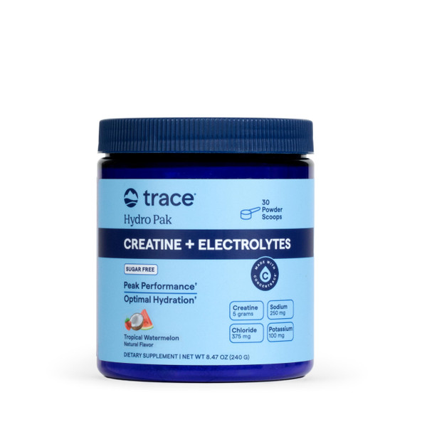 Trace Minerals Creatine + Electrolytes Powder - Creatine and Mineral Hydro Pak Supports Hydration, Brain, Muscles, and Endurance - Vegan - Tropical Watermelon - 30 Servings